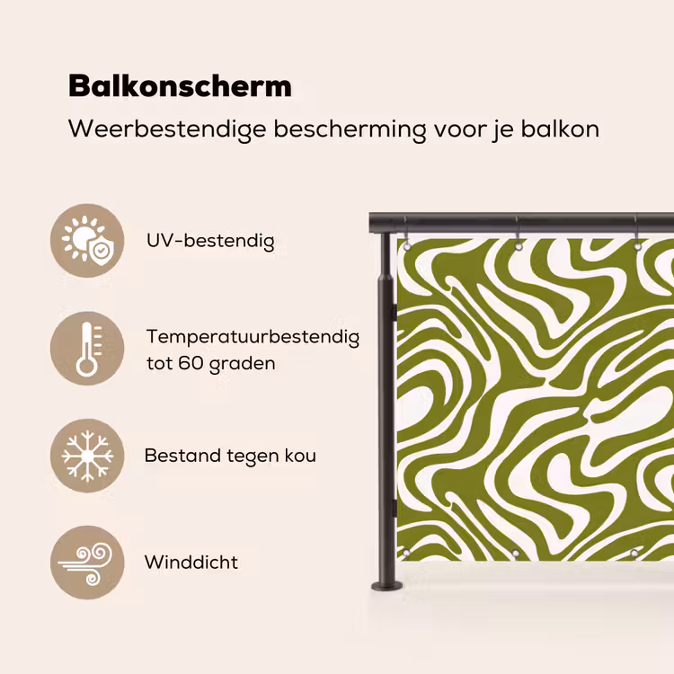 Balkonscherm - Lijnpatroon - Groen - Organisch — 3
