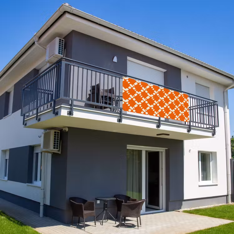 Balkonscherm - Oranje - Ruitpatroon - Wit — 2