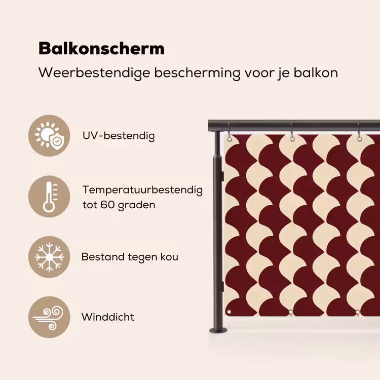 Balkonscherm - Rood - Tegelpatroon - Crème — 3