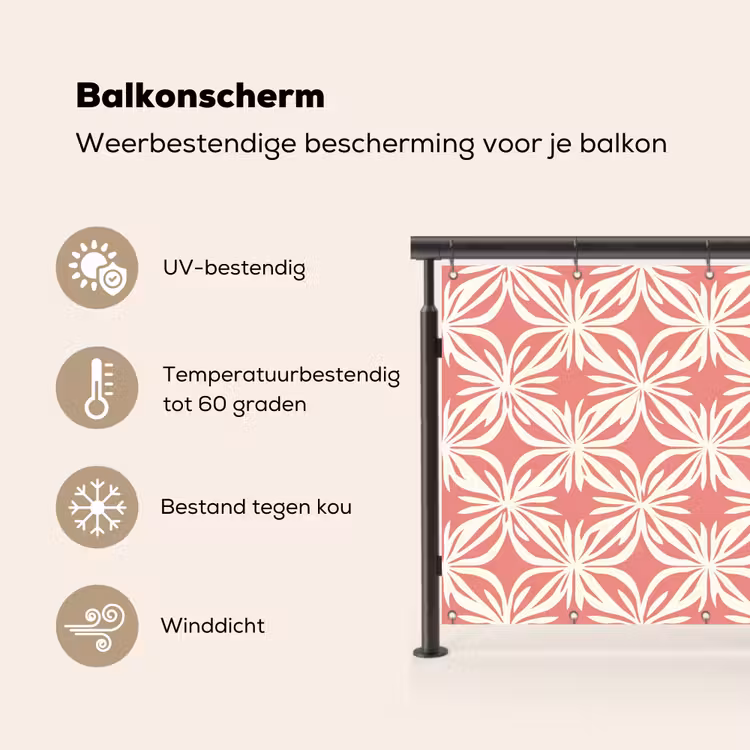 Balkonscherm - Roze - Bloemenmotief - Wit - Modern — 3
