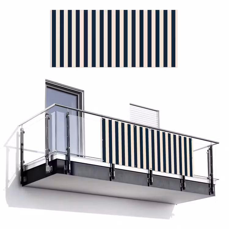 Balkonscherm - Verticale strepen - Blauw - Crème — 1