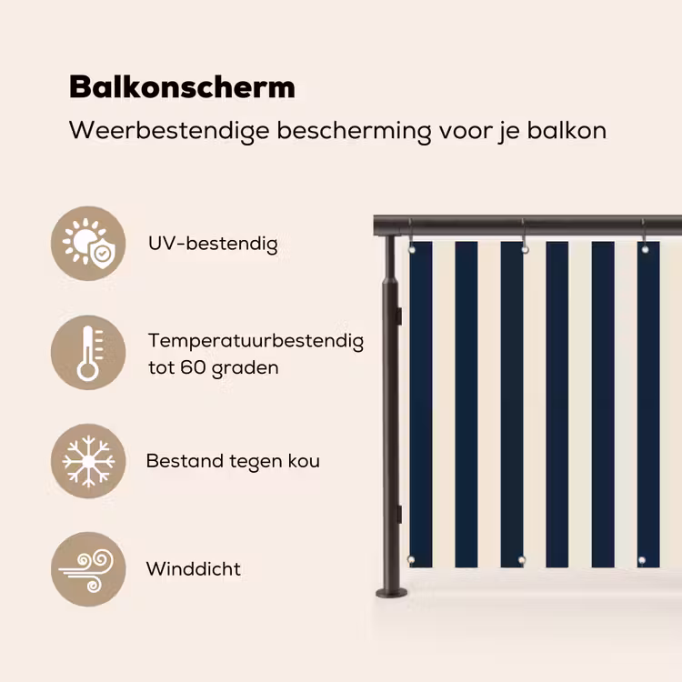 Balkonscherm - Verticale strepen - Blauw - Crème — 3