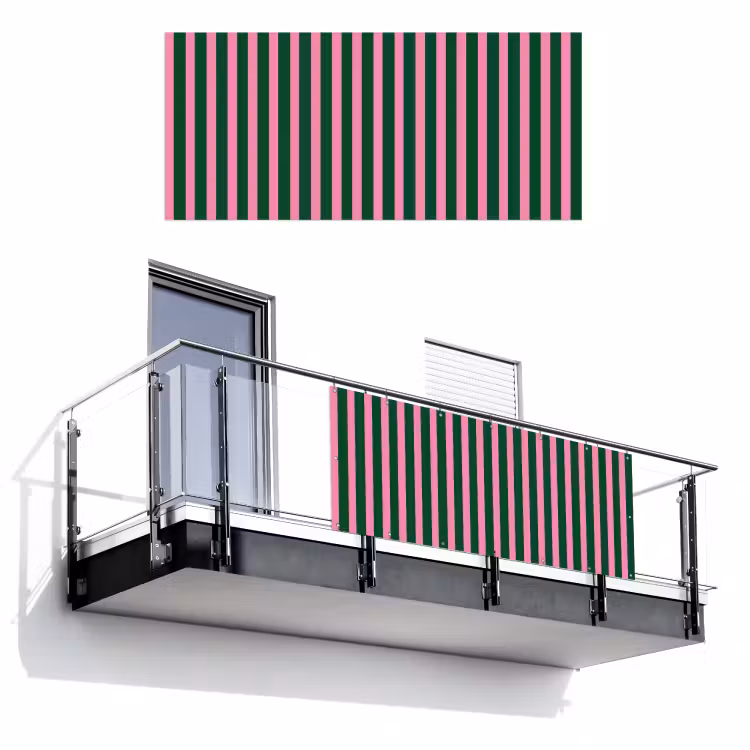 Balkonscherm - Verticale strepen - Groen - Roze — 1