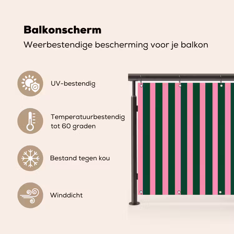 Balkonscherm - Verticale strepen - Groen - Roze — 3