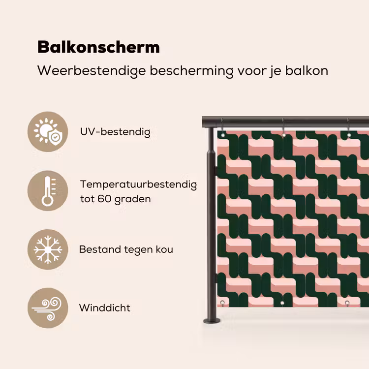 Balkonscherm - Vlechtpatroon - Groen - Roze - Geometrisch — 3
