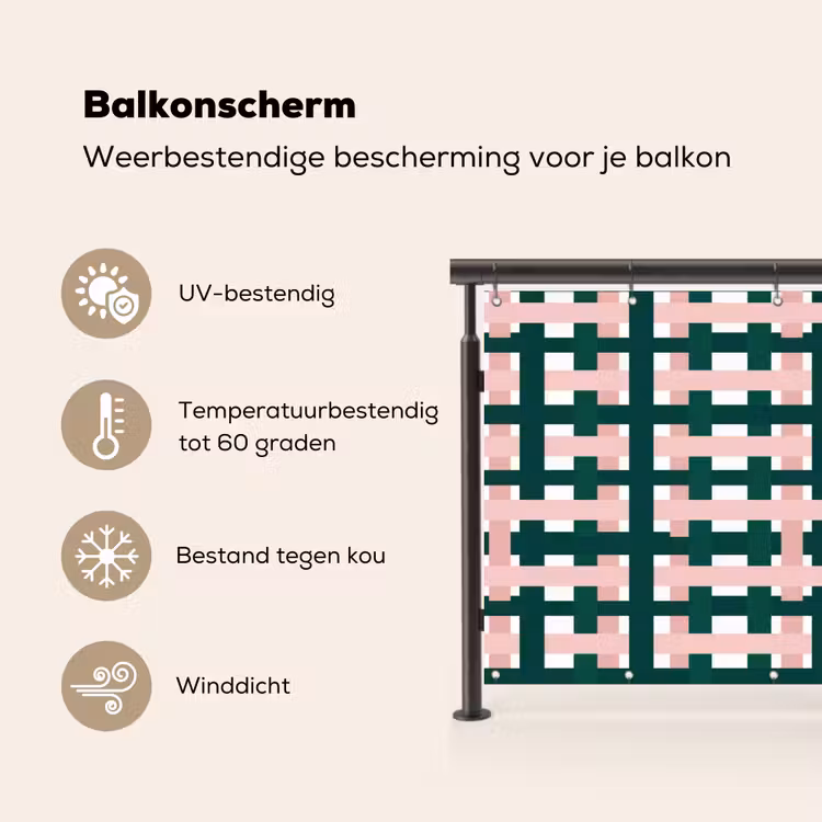 Balkonscherm - Vlechtpatroon - Groen - Roze - Grafisch — 3