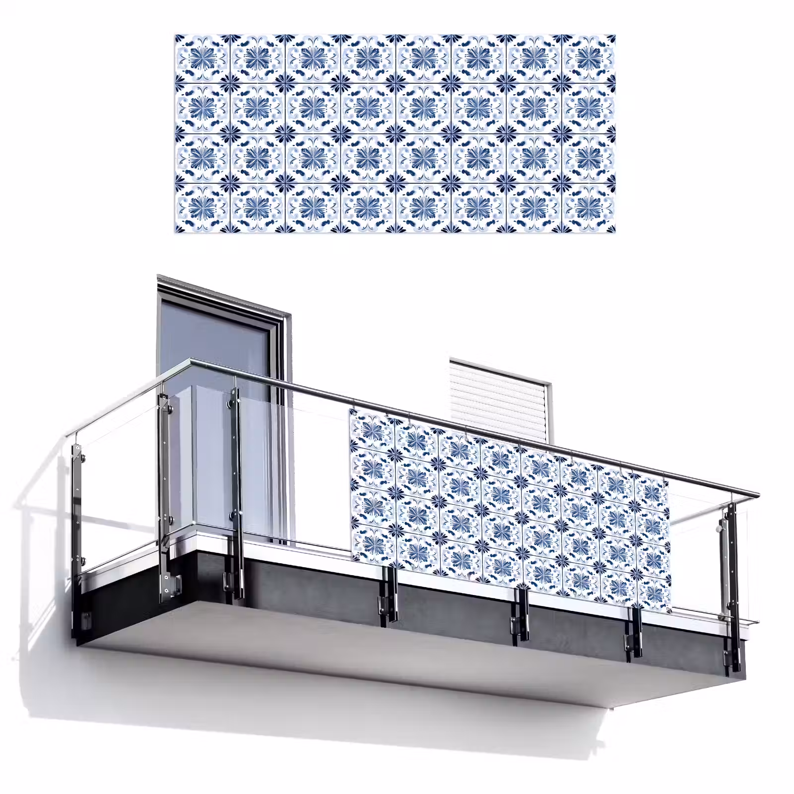 Balkonscherm - Patroon - Tegel - Blauw — 1