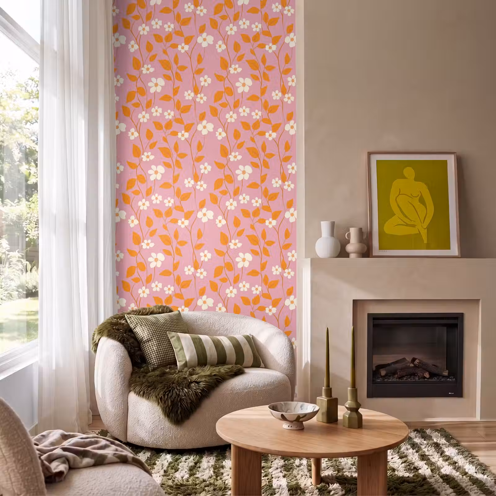Behang - Bloemen - Patroon - Oranje — 1