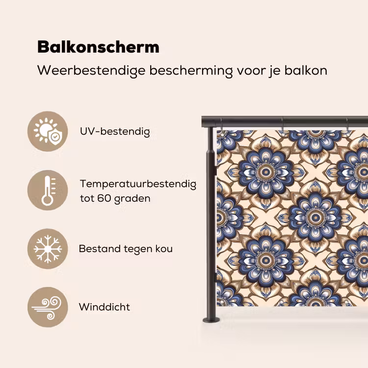 Balkonscherm - Floraal - Ornament - Blauw — 3