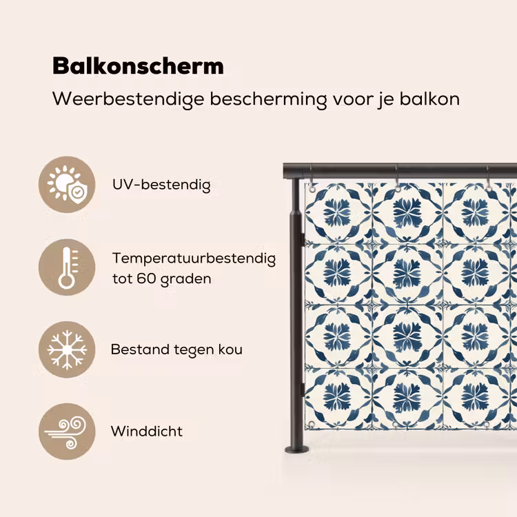 Balkonscherm - Grafisch - Tegel - Blauw — 3