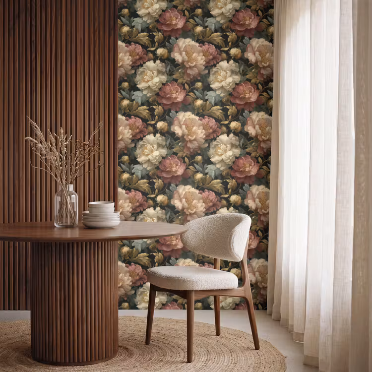 Behang - Bloemen - Barok - Patroon - Roze - Crème — 4