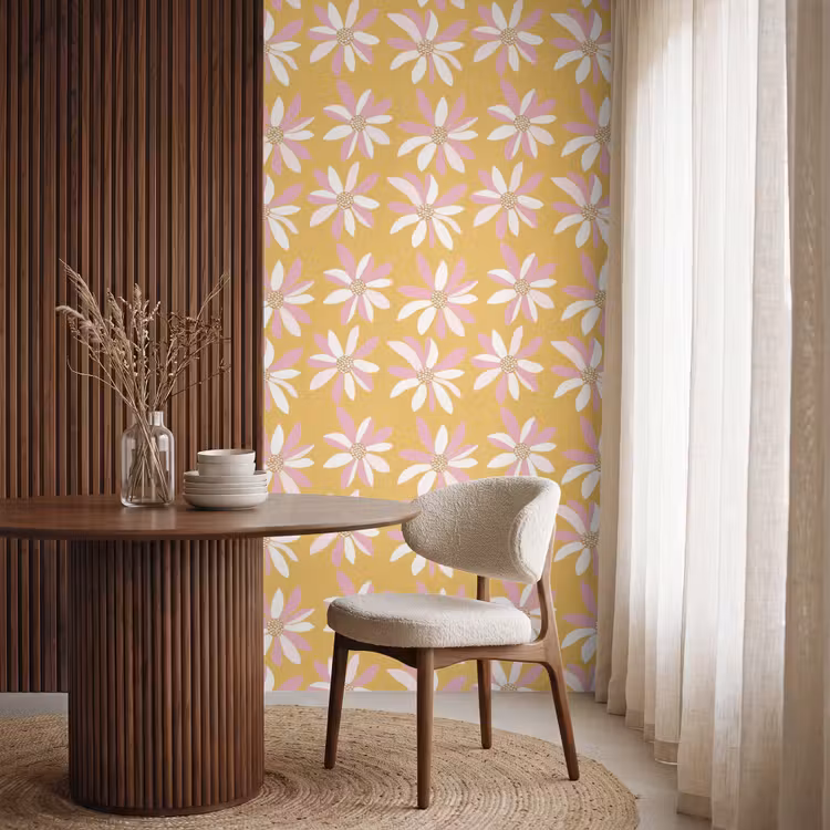 Behang - Bloemen - Modern - Geel — 4