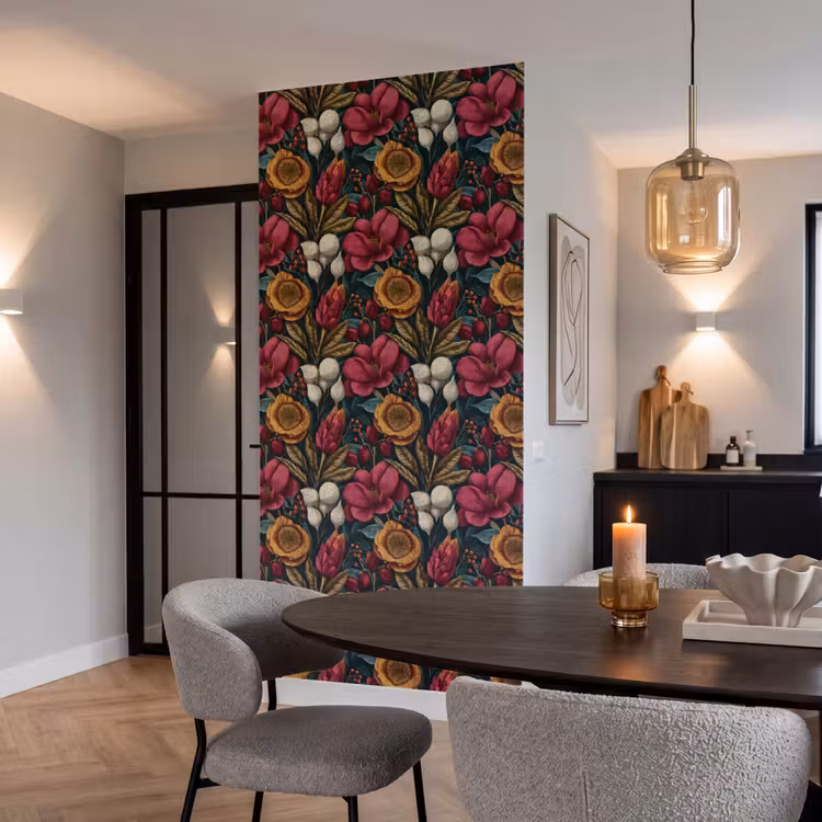 Behang - Bloemen - Patroon - Rood - Goud — 5