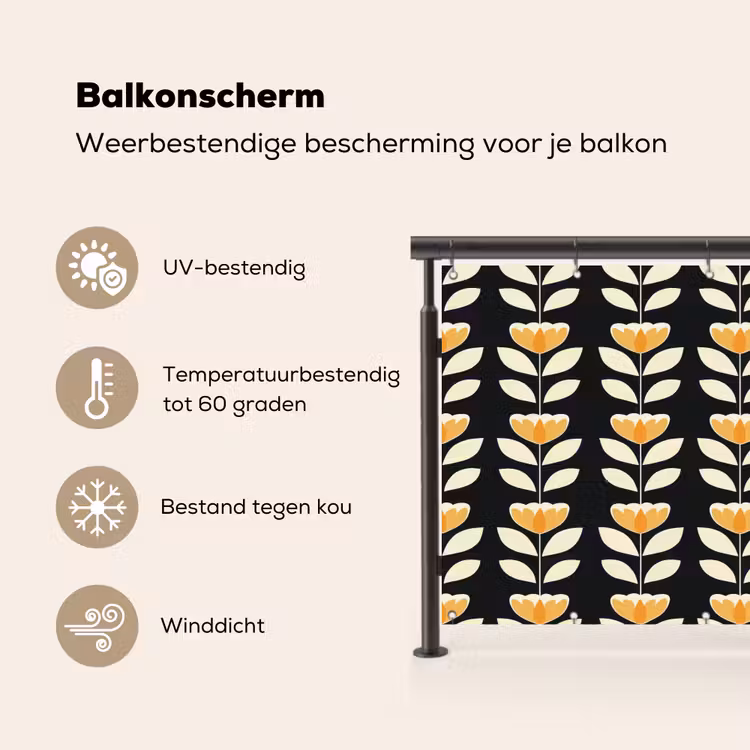 Balkonscherm - Retro - Bloem - Zwart - Okergeel — 3