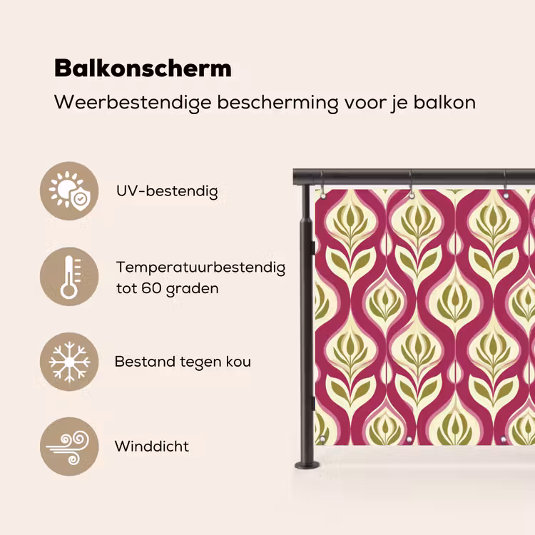 Balkonscherm - Retro - Floraal - Paars — 3