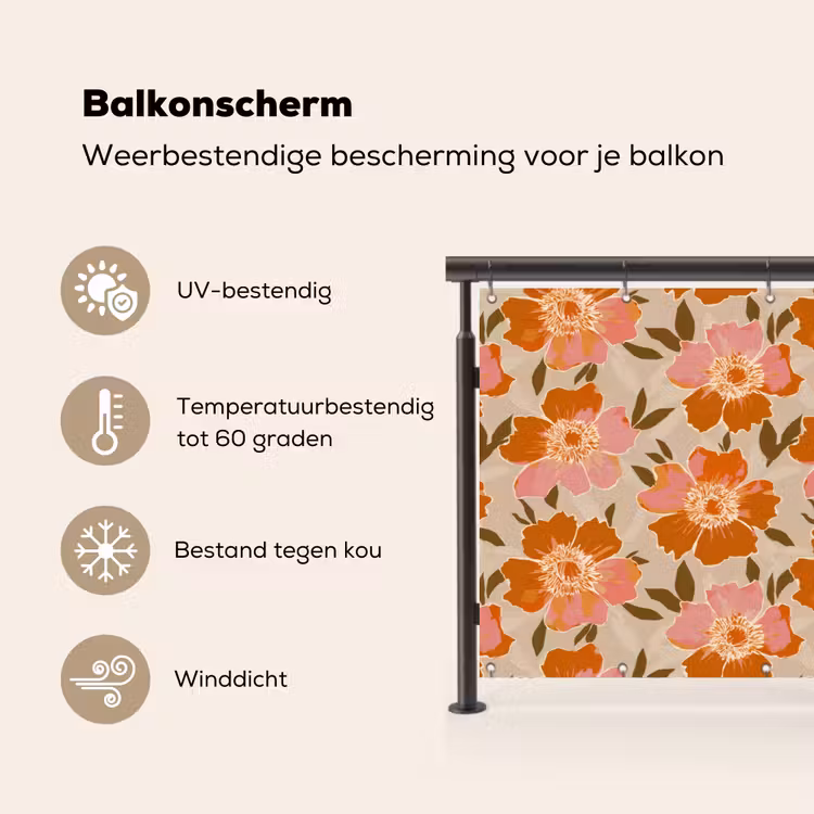 Balkonscherm - Bloemen - Motief - Retro — 3
