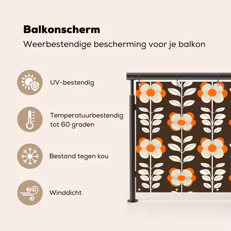 Balkonscherm - Bloemen - Retro - Bruin — 3