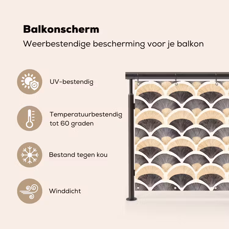 Balkonscherm - Waaier - Patroon - Zwart - Beige — 3
