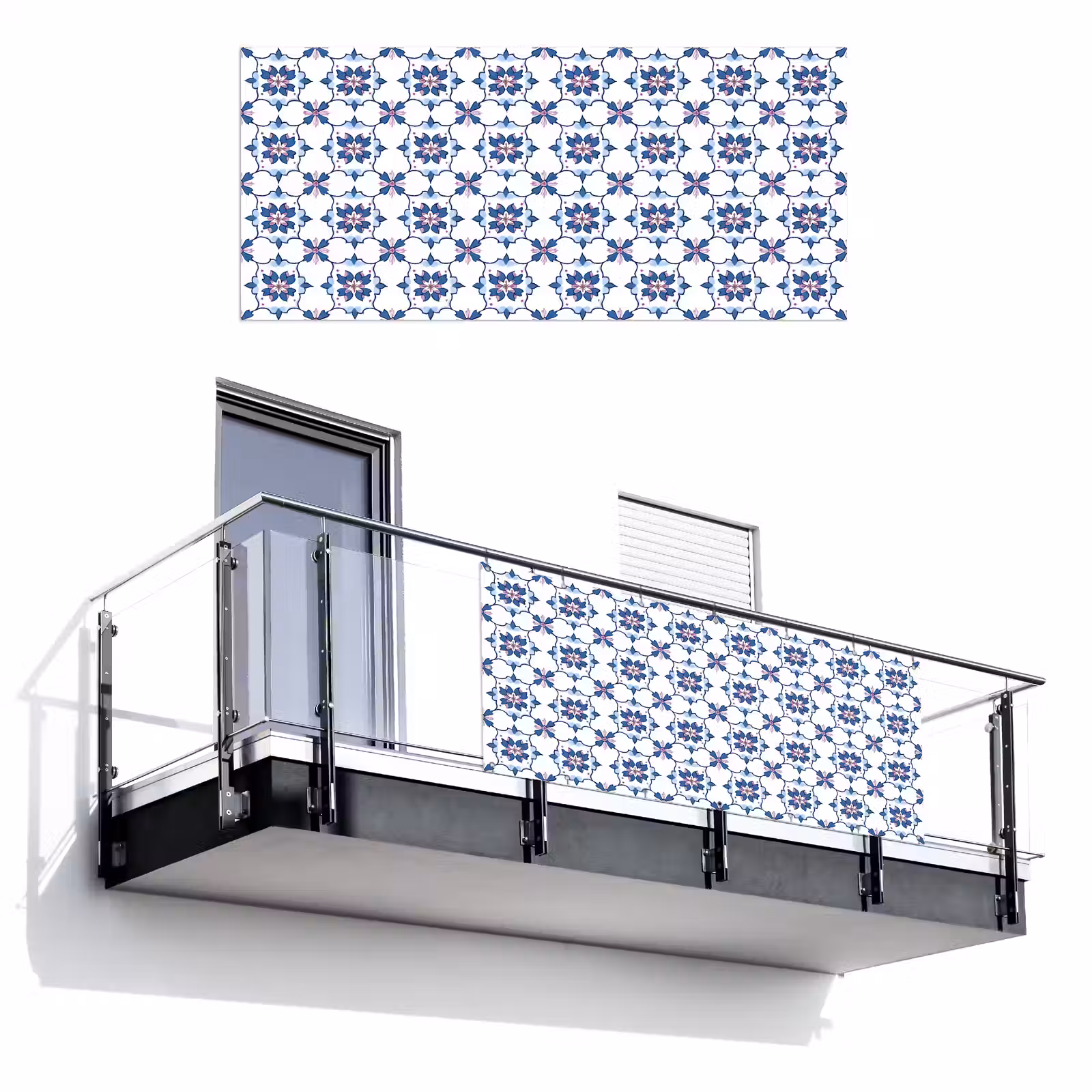 Balkonscherm - Modern - Patroon - Blauw - Roze — 1