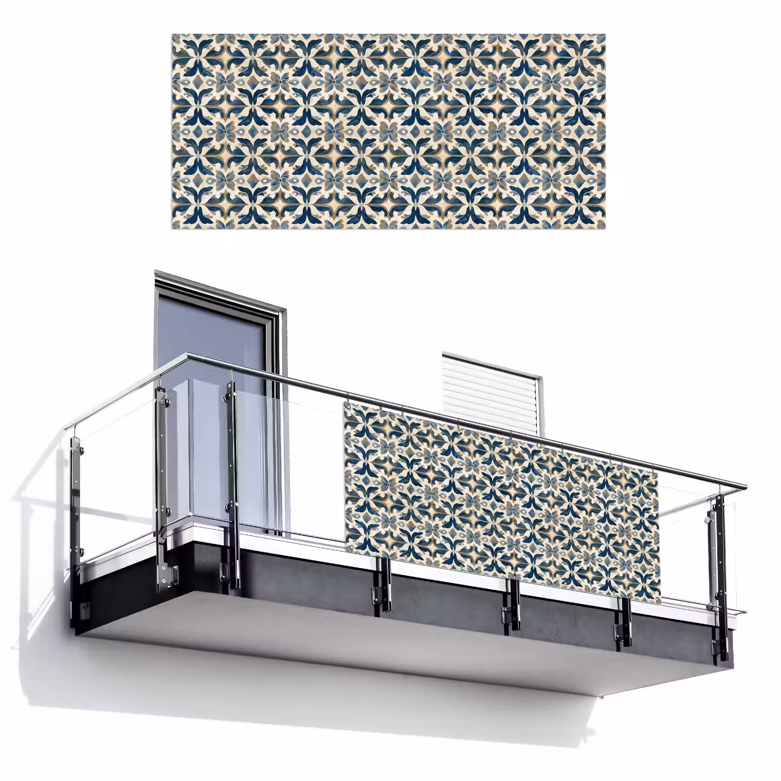 Balkonscherm - Tegel - Patroon - Blauw - Beige — 1