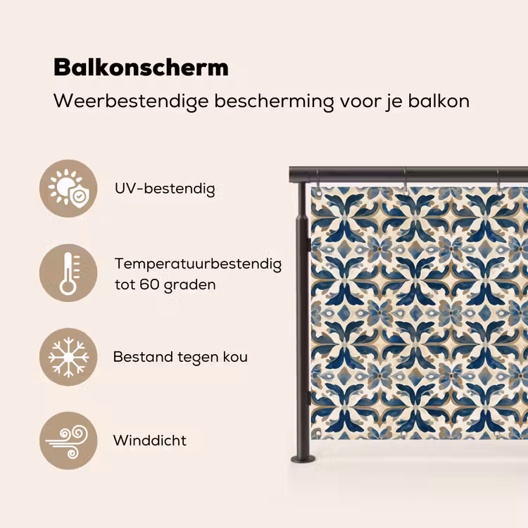 Balkonscherm - Tegel - Patroon - Blauw - Beige — 3