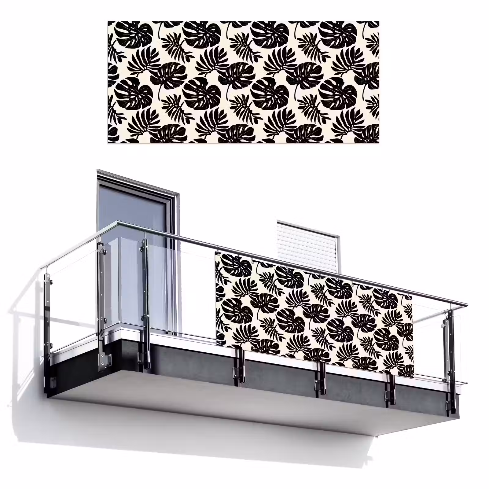 Balkonscherm - Modern - Monstera - Zwart — 1