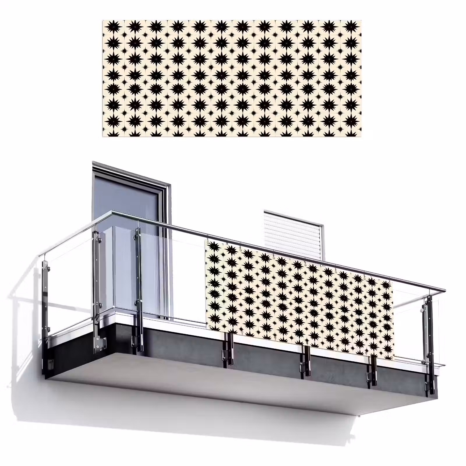 Balkonscherm - Stervormen - Geometrisch - Zwart — 1