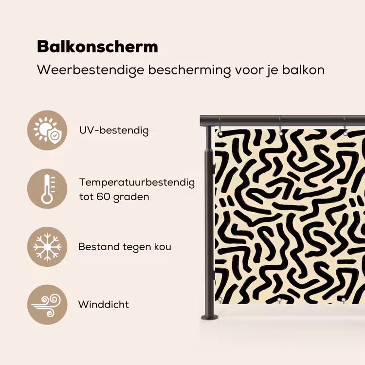 Balkonscherm - Abstract - Lijnen - Zwart — 3