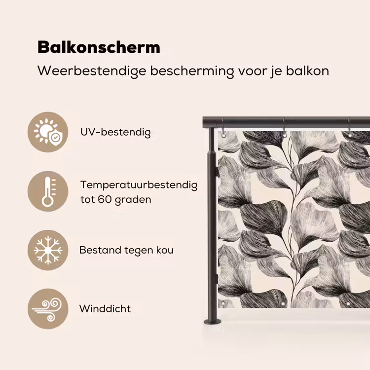 Balkonscherm - Botanisch - Bladeren - Zwart — 3