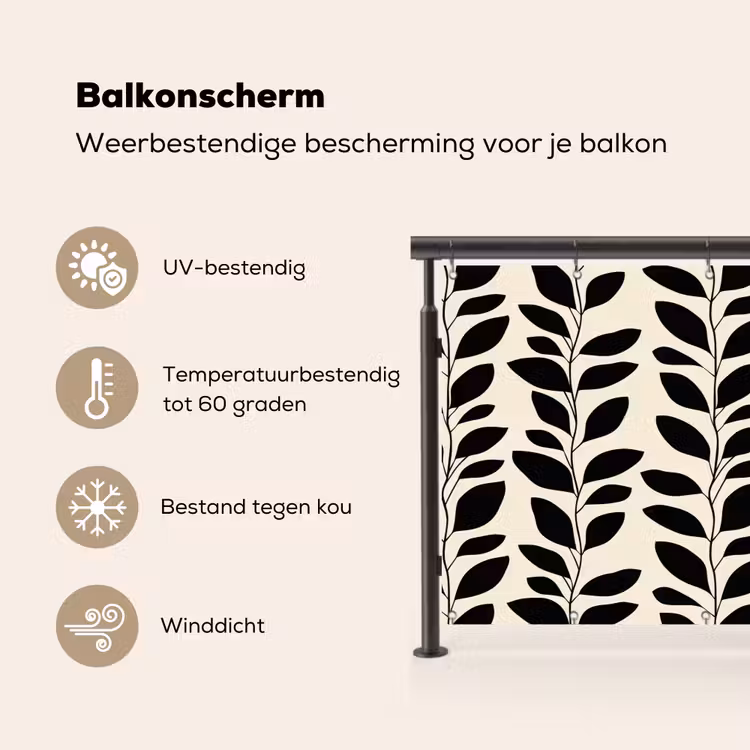 Balkonscherm - Botanisch - Dessin - Zwart - Beige — 3