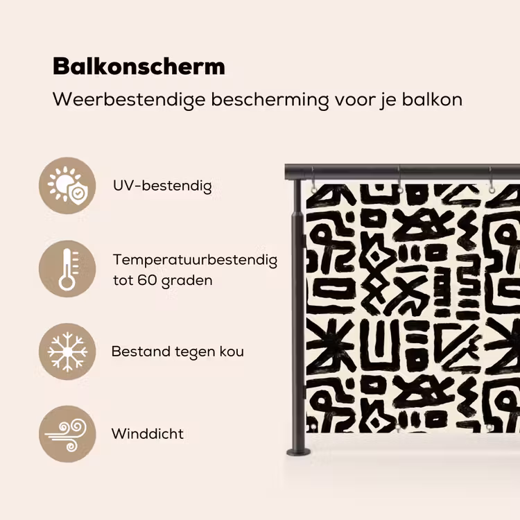 Balkonscherm - Geometrisch - Figuren - Zwart — 3