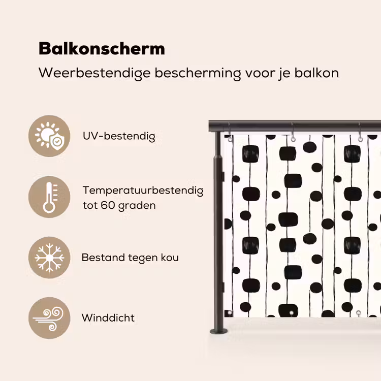 Balkonscherm - Grafisch - Modern - Zwart — 3