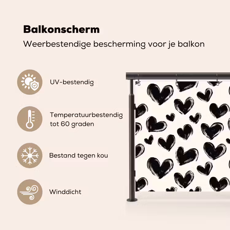 Balkonscherm - Hartjes - Patroon - Zwart — 3