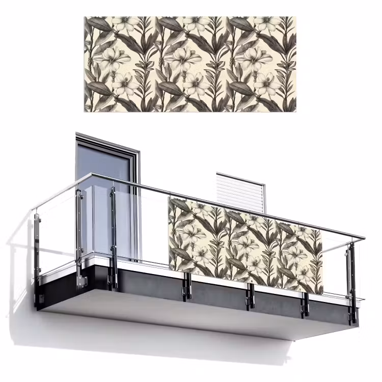 Balkonscherm - Klassiek - Botanisch - Zwart - Beige — 1