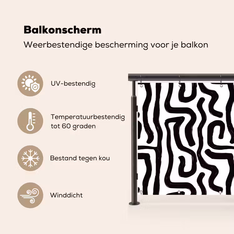 Balkonscherm - Modern - Lijnen - Zwart — 3