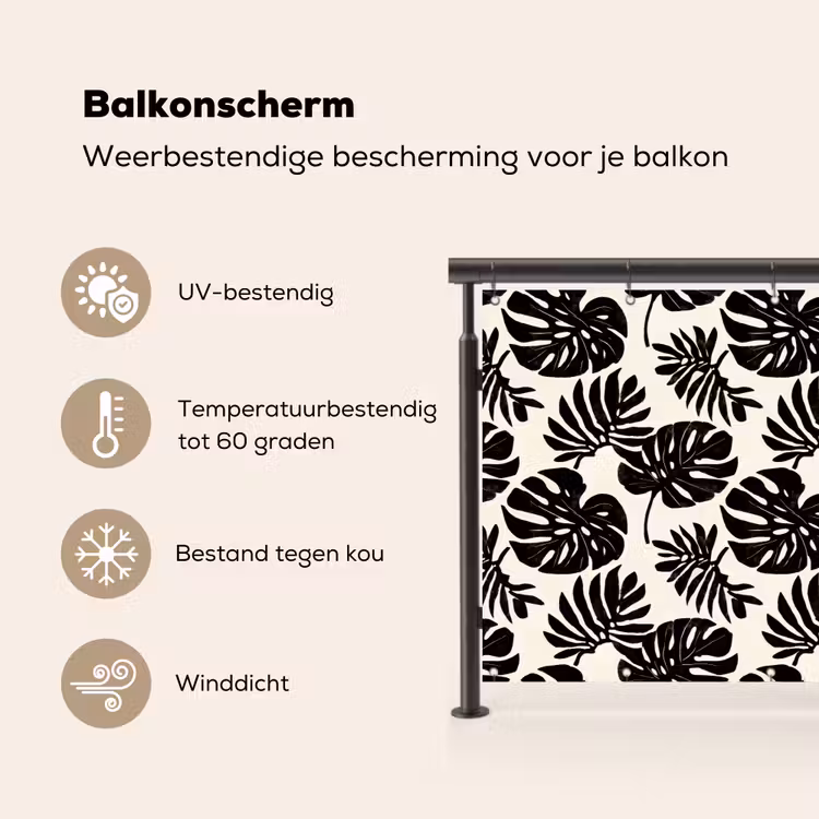 Balkonscherm - Modern - Monstera - Zwart — 3