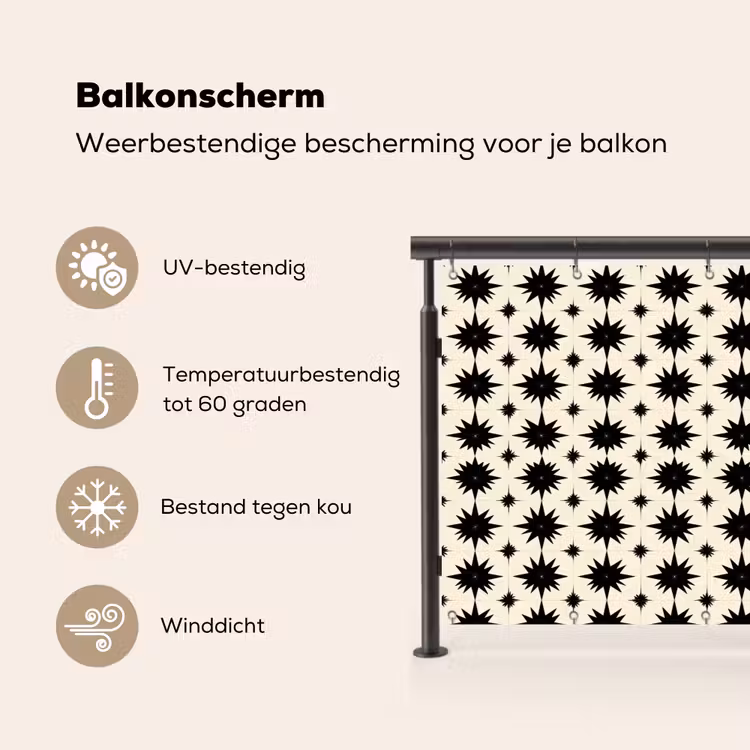 Balkonscherm - Stervormen - Geometrisch - Zwart — 3