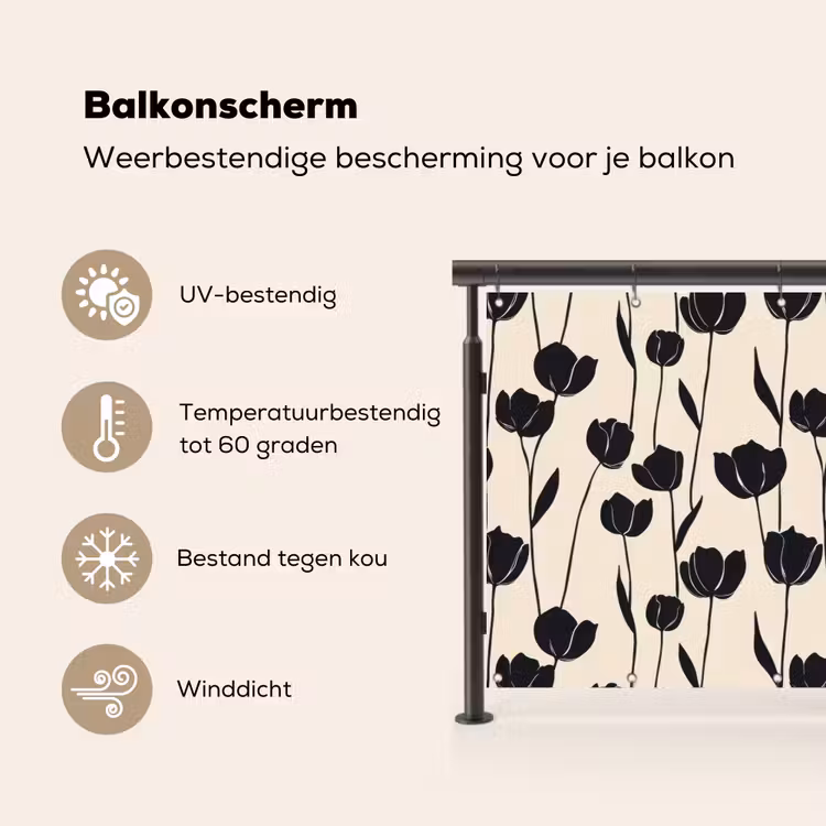 Balkonscherm - Tulpen - Patroon - Zwart — 3