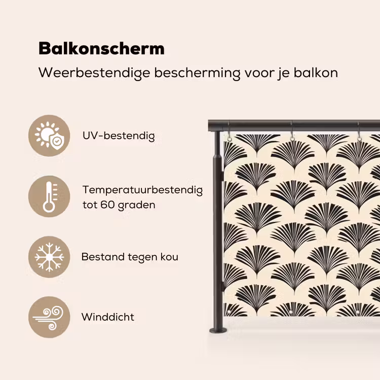 Balkonscherm - Waaiers - Botanisch - Zwart - Beige — 3
