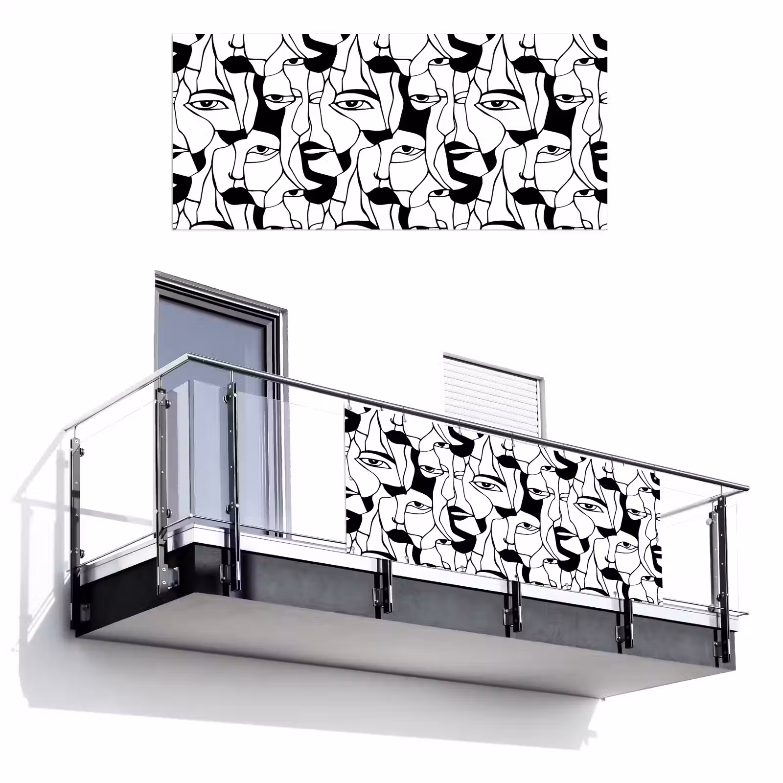 Balkonscherm - Lijnen - Gezichten - Zwart - Wit — 1