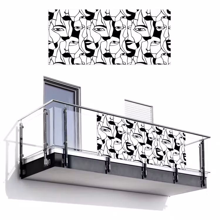 Balkonscherm - Lijnen - Gezichten - Zwart - Wit — 1