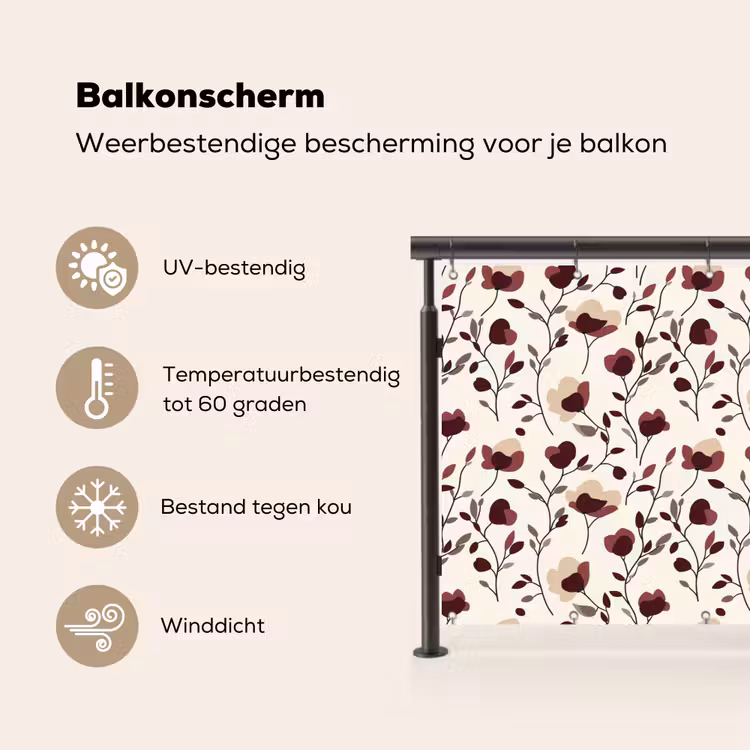 Balkonscherm - Bloemen - Botanisch - Bordeaux — 3