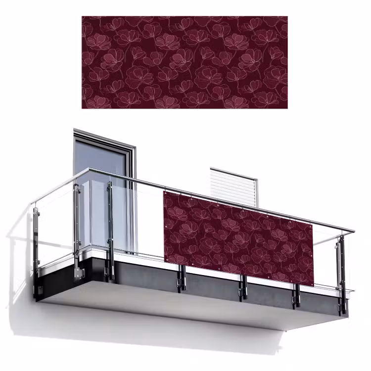 Balkonscherm - Bloemen - Patroon - Bordeauxrood — 1