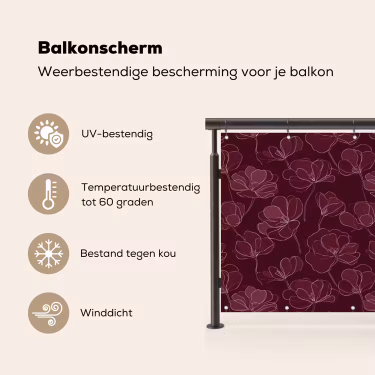 Balkonscherm - Bloemen - Patroon - Bordeauxrood — 3