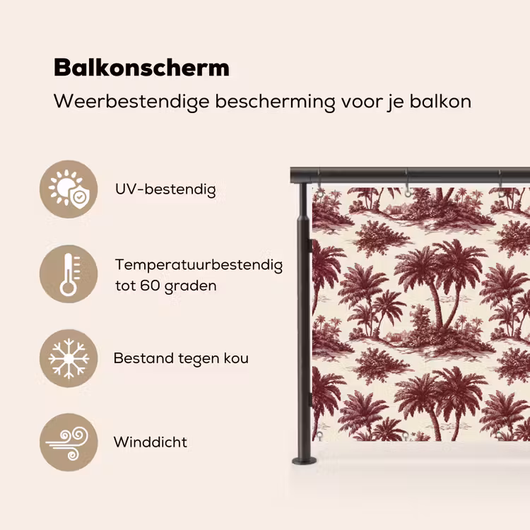 Balkonscherm - Tropisch - Geometrisch - Bordeauxrood — 3