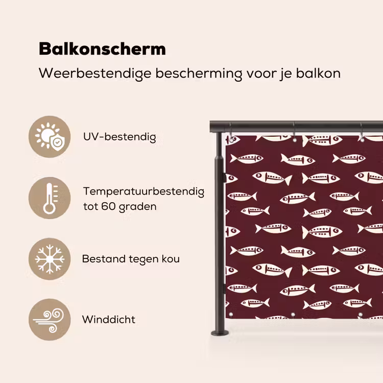 Balkonscherm - Vissen - Grafisch - Patroon - Donker — 3