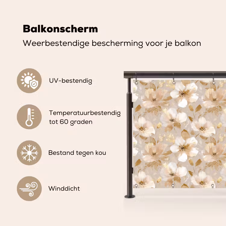 Balkonscherm - Bloemen - artistiek - Goud — 3