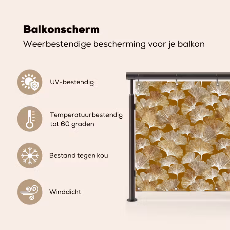 Balkonscherm - Ginkgo - Bladeren - Goud — 3