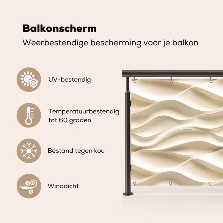 Balkonscherm - Lijnen - Golvend - Crème — 3