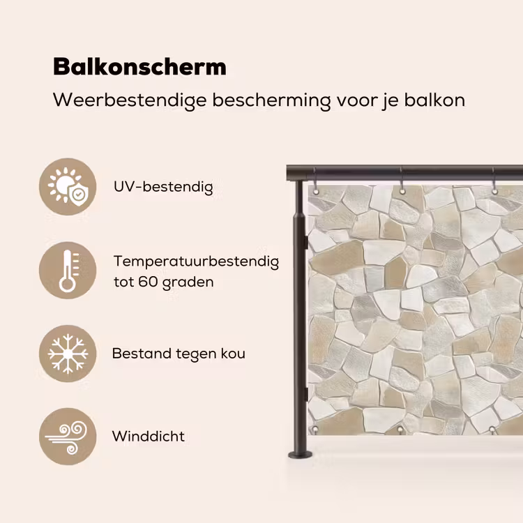 Balkonscherm - Mozaïek - Stenen - Beige — 3